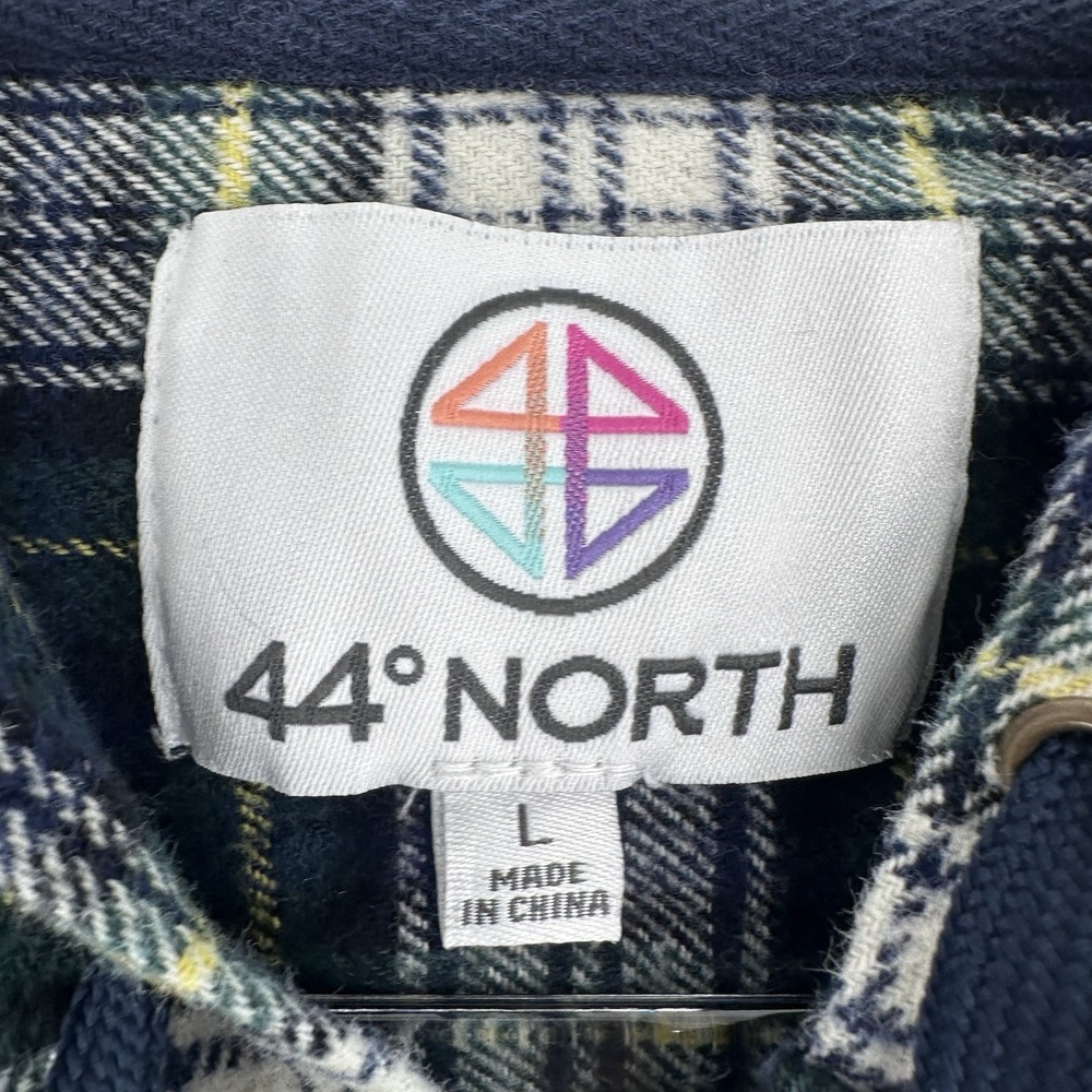 44° North Hooded Shacket Jacket Women's Large Full Zip Cotton Flannel Blue Plaid - Picture 9 of 12